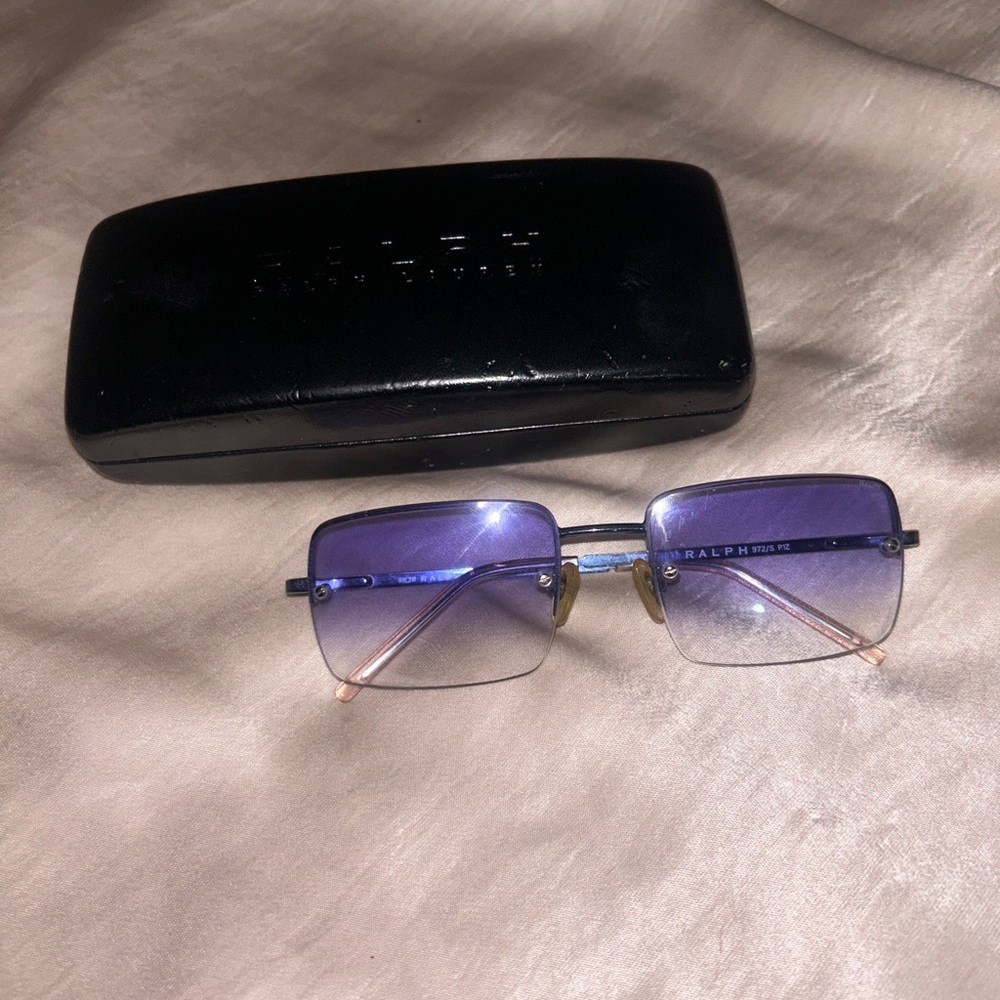 Vintage Ralph Lauren Rectangular Rimless Blue Gradient Lenses Sunglasses